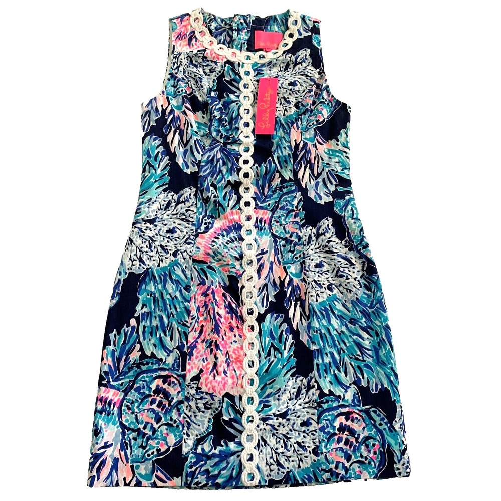 NWT Lilly Pulitzer Mila Stretch Shift Dress Party Paradise 2 Coral Lace‎ Turtle
